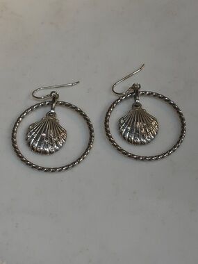 Brighton Sea Shore Silver Shell Hoop Drop Earrings with Crystal Accents
